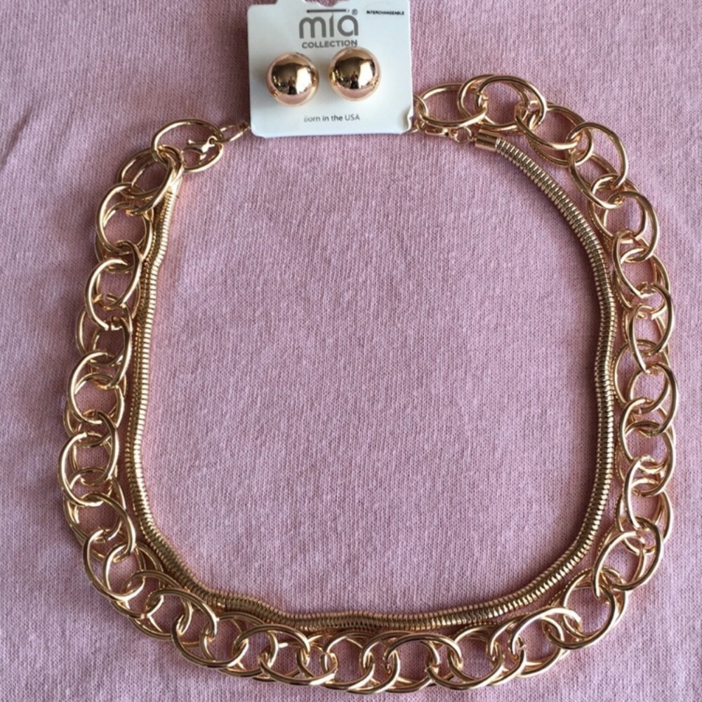 Chunky Gold Chain Necklace & Earring Set NEW
